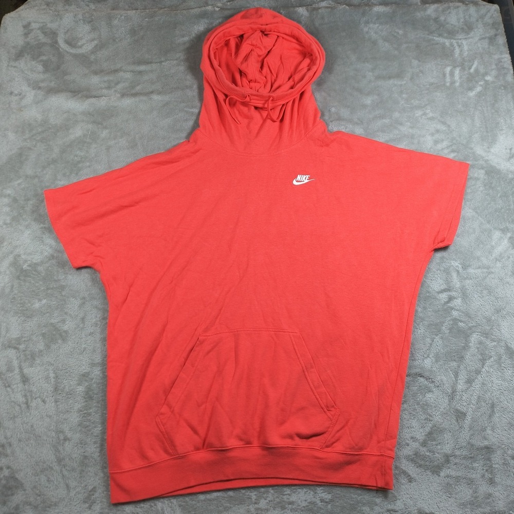 Nike Funnel Hoodie Women Large Red Sportswear Short Sleeve Fleece Gym 803985 850